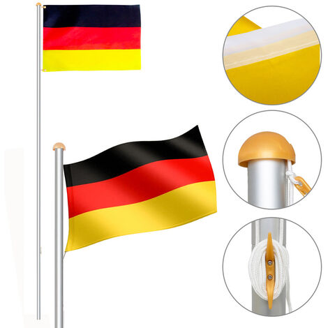 Wolketon Aluminium Fahnenmast 6,50m inkl Seilzug inkl Deutschlandfahne Flaggenmast Mast Flagge Alu - Silber
