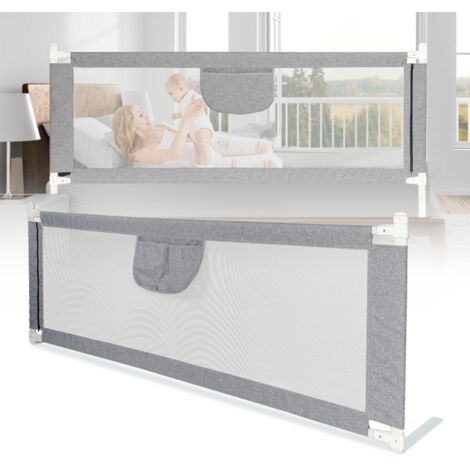 Wolketon Barrière de sécurité de lit enfant Gris 180x80 cm Tissu de type lin