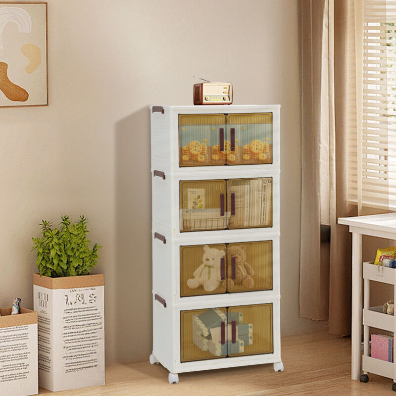 Wolketon Boîte de rangement 4 niveaux Organisateur Plastique Pliable Pour Vetements Jouets Livres Cuisine Chambre à Coucher Salon
