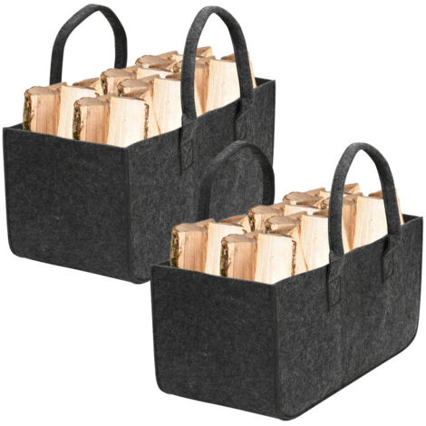 Wolketon Borse in feltro da 2 pezzi Borsa della spesa in feltro per legna da ardere Cesto pieghevole in feltro di grandi dimensioni - Grigio scuro 50x25x25 cm