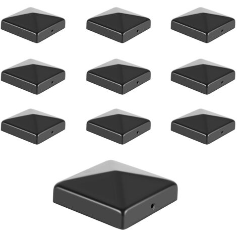 Wolketon Cappucci per palo 91x91 mm set da 10, copripalo metallico piramidale, protezione antipioggia per recinzioni e pali in legno, Nero