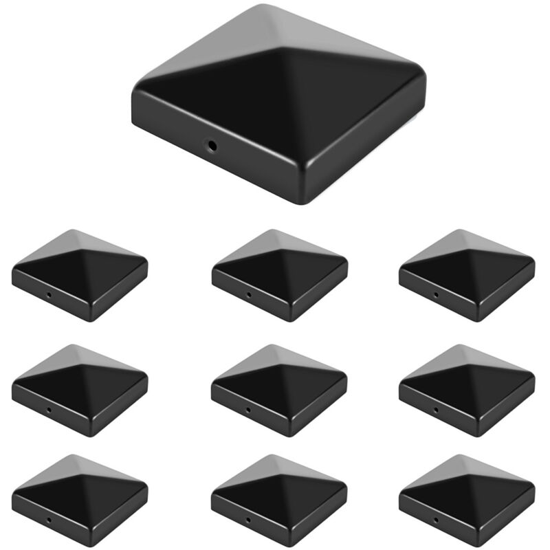 Wolketon Chapeau de poteau 71x71 mm lot de 10, capuchon métallique pyramidal, protection anti-pluie pour clôture et poteaux bois, Noir
