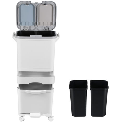 Wolketon Cubo de cocina, 42L Sistema de separación de residuos, 3 compartimentos Cubo de cocina blanco