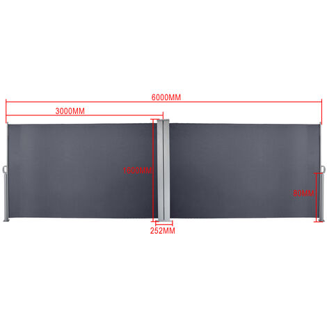 wolketon Doppelseitenmarkise ausziehbar -160 x 600 cm Anthrazit Seitenmarkise TÜV，geprüft UV，Reißfestigkeit，seitlicher Sichtschutz sichtschutz，für Balkon Terrasse ausziehbare markise