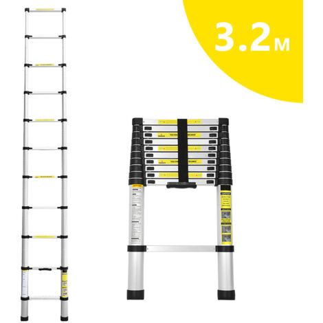 Wolketon Échelle télescopique de 3.2m en Aluminium . Multifonction échelle télescopique élevée d'échelle de loft de but télescopique noir