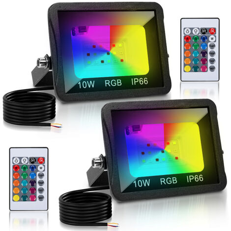 Wolketon Faro LED RGB con telecomando, set 2 x fari LED RGB 10W, 16 colori e 4 modalità, IP66 per esterni giardino e terrazza