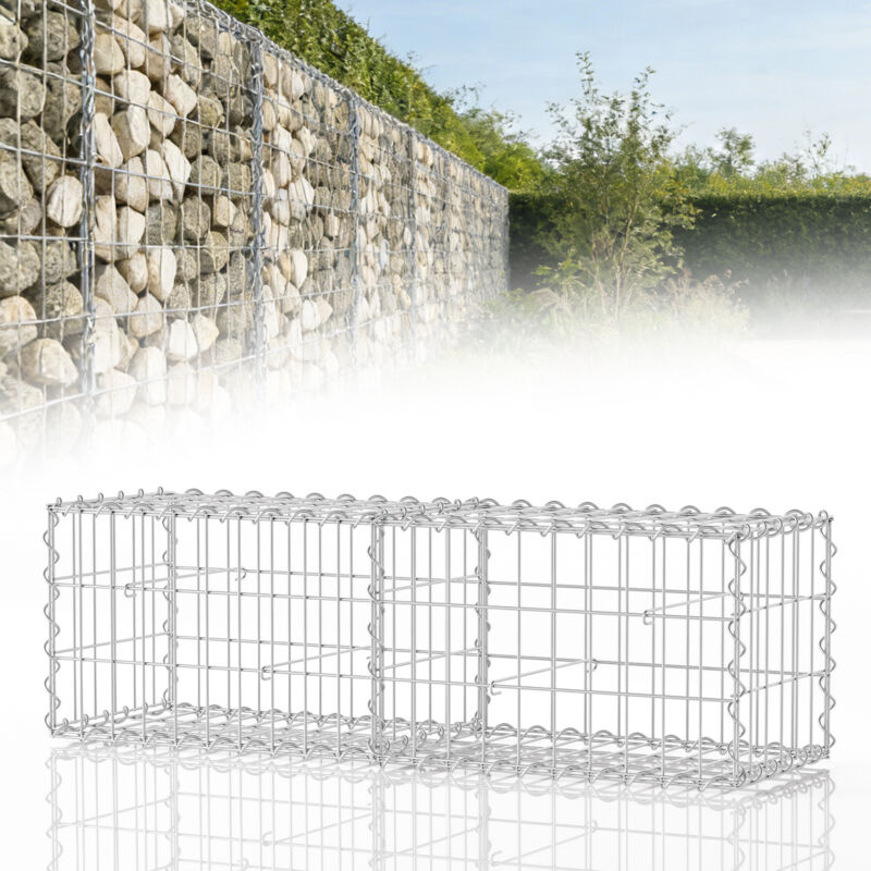 Wolketon Gabion Gabions en pierre 100x30x30cm Lot de 2 Paniers en pierre galvanisés à chaud avec 8 crochets pour mur en gabions et brise-vue