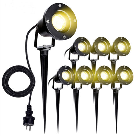 Wolketon Gartenleuchte Led Gartenstrahler Warmweiß 8er Pack LED Gartenbeleuchtung IP65 4W GU10 Mit Erdspieß Stecker Aussen Wiese Für Aussen.Garten.Wiese