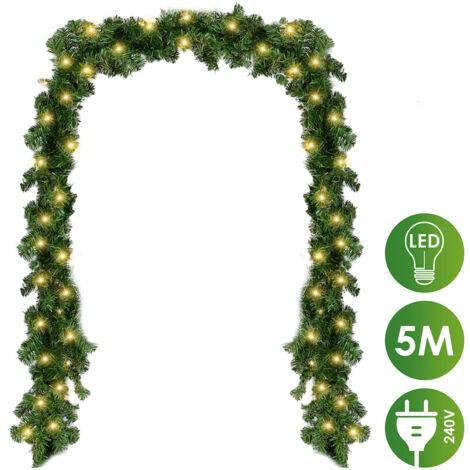 Wolketon Guirlande de Noel Décoration en sapin artificiel décorations de guirlande de artificielles 5m 100LEDs