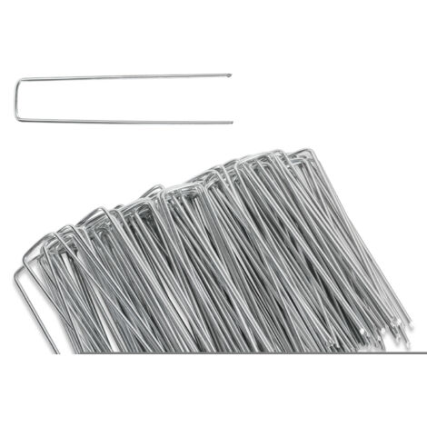 Wolketon Juego 500 estacas de acero galvanizado. Estacas de fijación Ø2.8mm 150x25mm. para lona antihierba