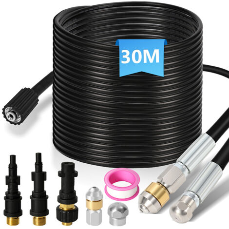 Wolketon Kit débouchage 30m 160Bar avec buse rotative et fixe + jeu d’adaptateurs