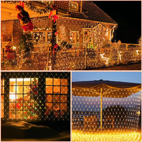 Wolketon LED Illuminazione a catena luminosa a rete 8 modalità IP44 Festa di Natale all'esterno all'interno Bianco caldo 2x2M