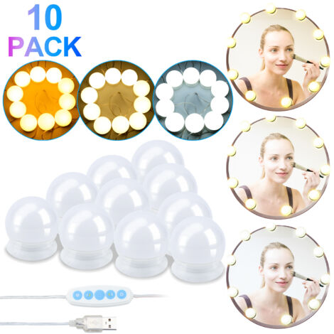 Wolketon LED Spiegelleuchte für Make Up Schminktisch 10 LED Dimmbar usb DIY Lampe