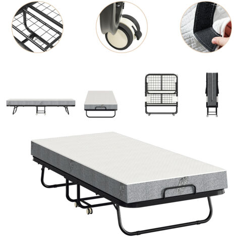 Wolketon Letto per ospiti 80x190cm con materasso, su ruote, pieghevole, letto pieghevole fino a 120 kg, portatile