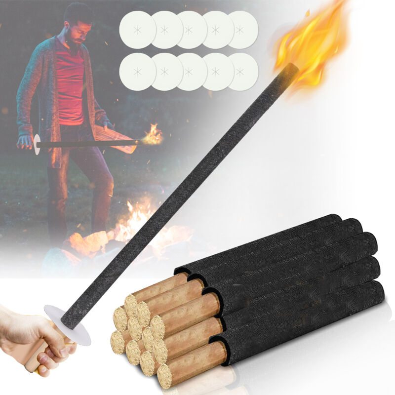 Wolketon Lot de 10 Torches en Cire 42cm, 45 min - Flambeaux de Jardin avec Pare-gouttes et Manche en Bois - Torches d'Extérieur pour Fête