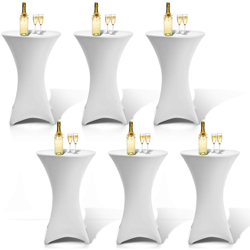 Wolketon Lot de 5 housses extensibles pour tables hautes, blanc – Housse élastique pour tables de bistrot Ø 80–85 × 110 cm avec 4 pattes de fixation
