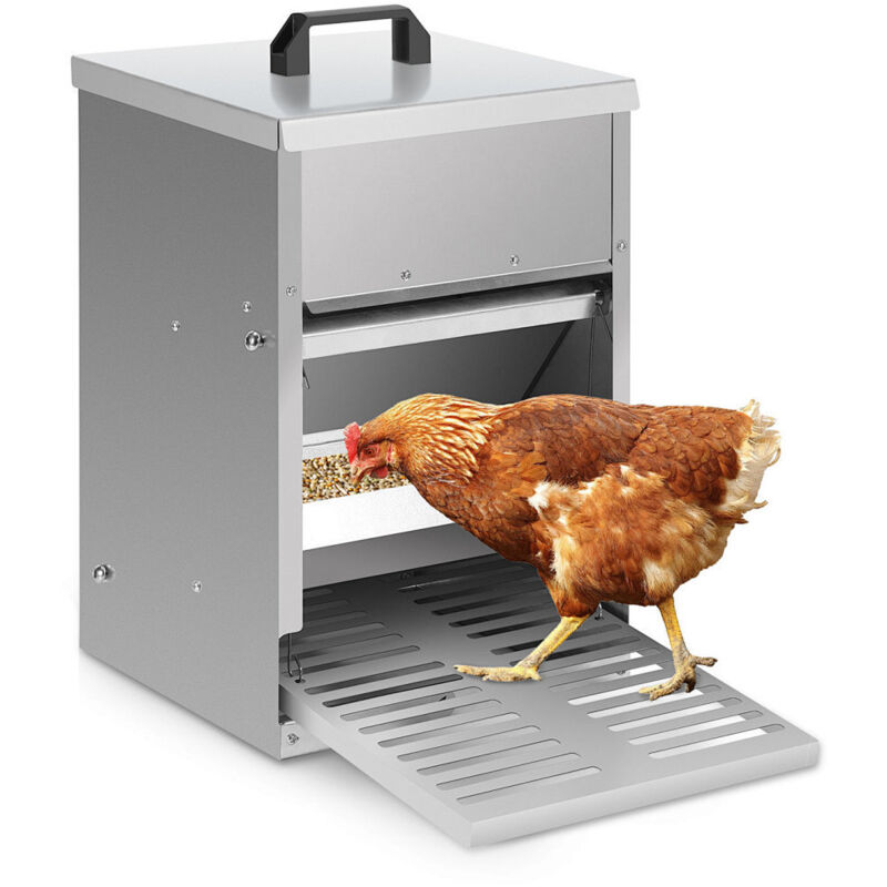 Wolketon Mangeoire à Poules Capacité 5 kg, acier galvanisé, Mangeoire à pédale, Mangeoire automatique avec couvercle