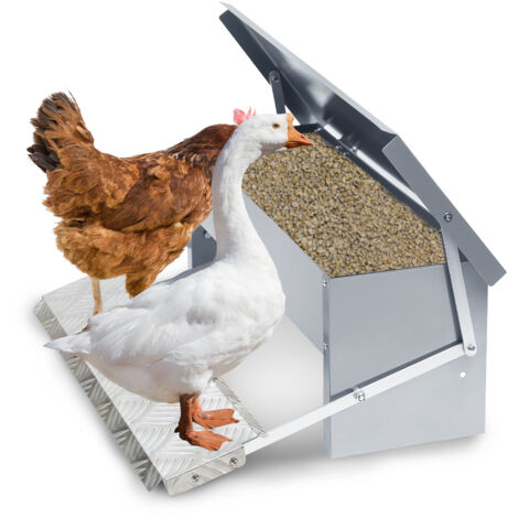 Wolketon Mangiatoia automatica per polli 5KG – Distributore in acciaio zincato con pedale di apertura automatica e coperchio impermeabile per pollame
