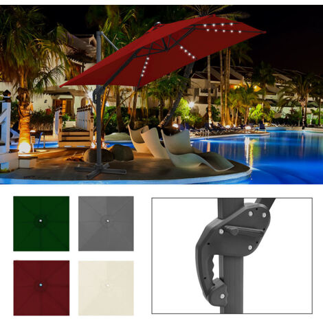 Wolketon Ombrello offset inclinabile 3x3M, ombrello pieghevole da giardino all'aperto, base trasversale girevole a 360° Protezione UV50+, LED, Rosso