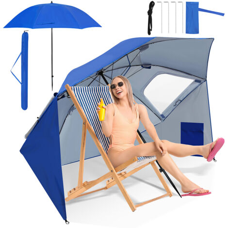Wolketon Ombrellone da spiaggia e giardino 2 in 1 UV50+, altezza 210 cm, diametro 220 cm, resistente a vento e pioggia, per 2–4 persone