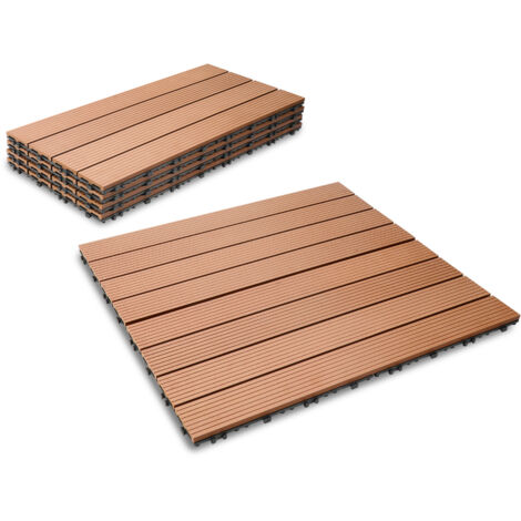 Wolketon Piastrella per terrazza Piastrelle in legno composito WPC 60 x 30 cm Piastrelle a clip per giardino esterno 6x giallo-marrone