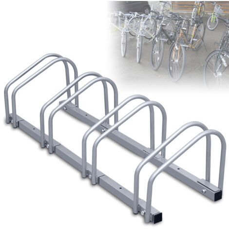Wolketon Portabici per 4 bici, 101x32x26cm, Portabici in acciaio zincato, fissaggio a pavimento/parete, per pneumatici con larghezza da 3,5 a 5,5 cm, argento
