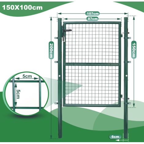 Wolketon Portail de jardin Portillon de Jardin Grillagé. en Acier Galvanisé. Clôture avec Serrure. Porte 150 x 100cm. Vert