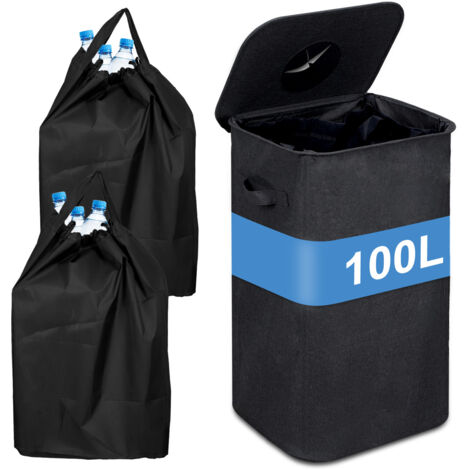 Wolketon Poubelle Recyclage 100L Poubelle Cuisine Avec Couvercle, Poubelle Avec 2 Sacs De Transport noir