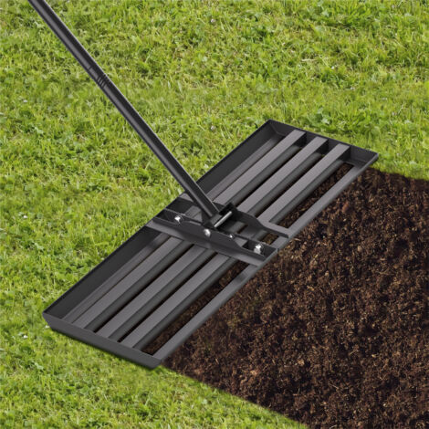 Wolketon Rastrello livellatore per prato 75 x 25 cm con manico in acciaio, guanti da giardinaggio inclusi