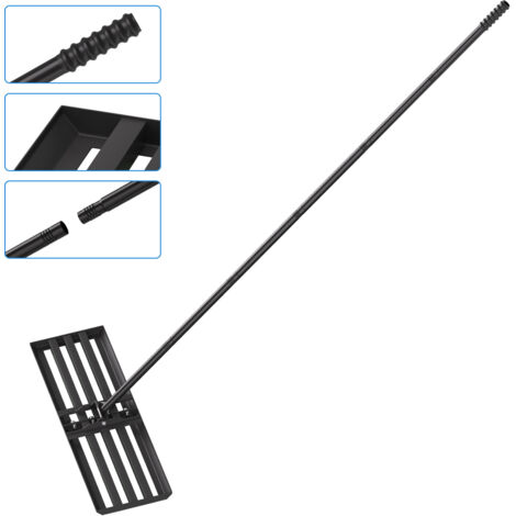 Wolketon Rastrillo nivelador de césped 75 x 25 cm – Rasqueta para césped de acero negro, mango extensible de 2 m, rascador de jardín multifuncional
