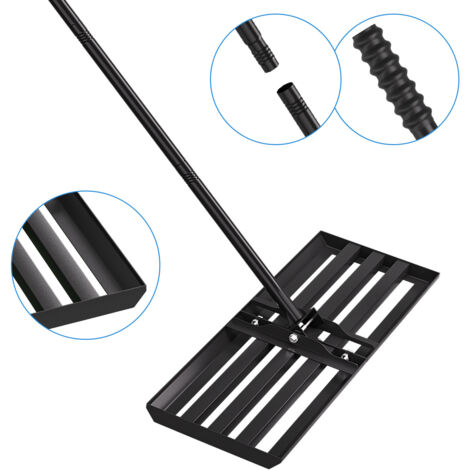 Wolketon Rastrillo nivelador para césped 75 x 25 cm con mango de acero, guantes de jardinería incluidos