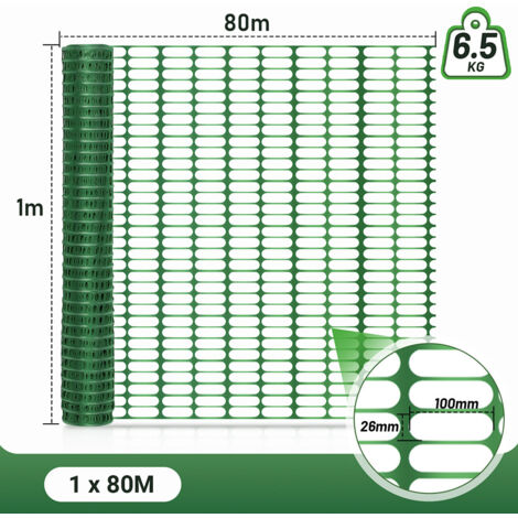 Wolketon Recinzione di protezione in plastica, recinzione mobile 1 rotolo da 1 x 80 m Barriera di segnalazione in rete di sicurezza verde