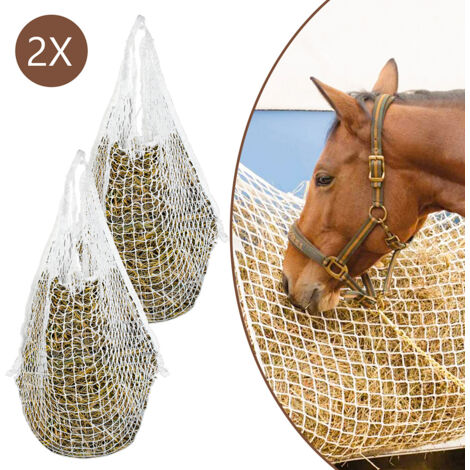 Wolketon Rete da Fieno Maglia Bianca Borsa da Fieno a Forma di Fieno per Tutta la Giornata Grande Borsa per Mangime con Piccoli Fori per Cavalli 2 pezzo 120 x 90 cm