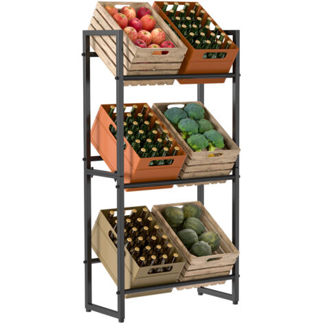 Wolketon Scaffale per casse di bevande 71x32x140 cm Scaffale portaoggetti solido in metallo nero per cantina o cucina 3 pezzi
