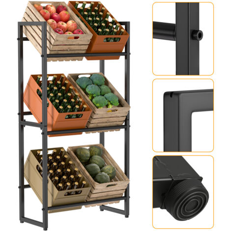 Wolketon Scaffale per casse di bevande 71x32x140 cm Scaffale robusto in metallo nero per cantina o cucina 1 pezzo