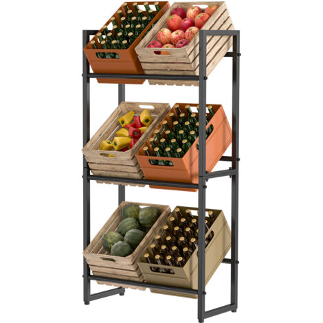 Wolketon Scaffale per casse di bevande 71x32x140 cm Scaffale robusto in metallo nero per cantina o cucina 2 pezzi