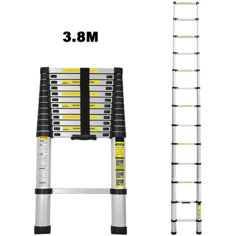 Wolketon Scala telescopica 3.8M Silber Scala telescopica pieghevole estensibile Scala singola dritta carico massimo 150 kg