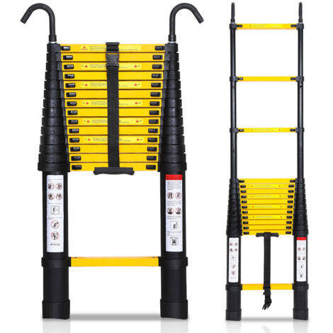 Wolketon Scala telescopica in alluminio multiuso 3.8M Scala Stabile Scalable in alluminio fino a 150kg nero con gancio
