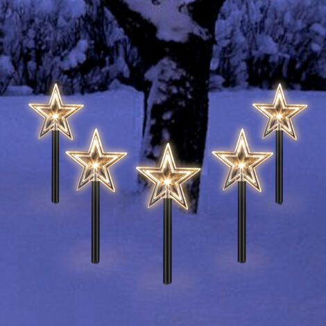 Wolketon Set di 5 stelle LED illuminate su bastoncini. ghirlanda luminosa per esterni