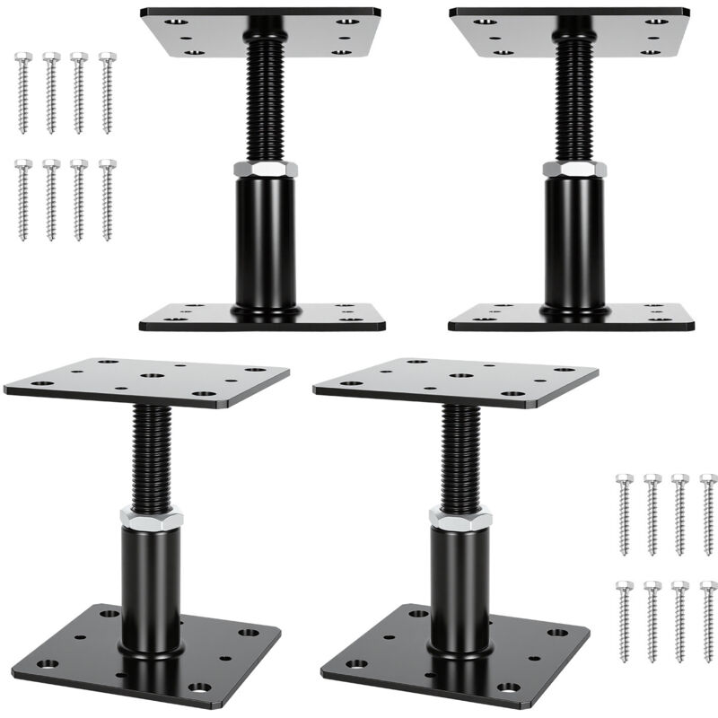 Wolketon Soporte de poste ajustable, altura regulable para proyectos de madera y jardín 90-150 mm Negro 4 unidades