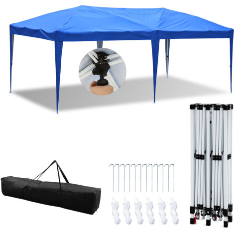 Wolketon Tente de réception dépliable Tonnelle de jardin  Tente pliable Protection contre les UV pour le jardin extérieur, le camping Sans parois latérales 3x6m bleu