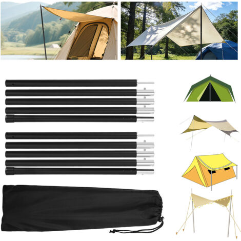 Wolketon Tettuccio per tenda da esterno in alluminio 2 m Argento, 2 pezzi, con borsa per il trasporto, ideale per campeggio Nero