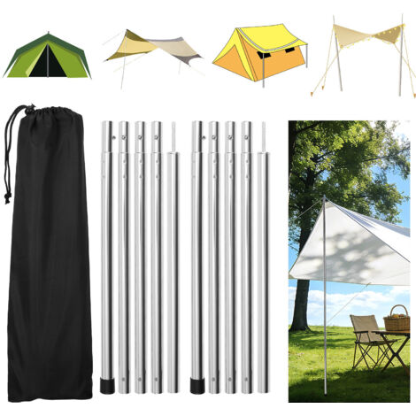 Wolketon Tettuccio per tenda da esterno in alluminio 2 m Argento, 2 pezzi, riutilizzabile, con borsa per il trasporto, per campeggio Argento