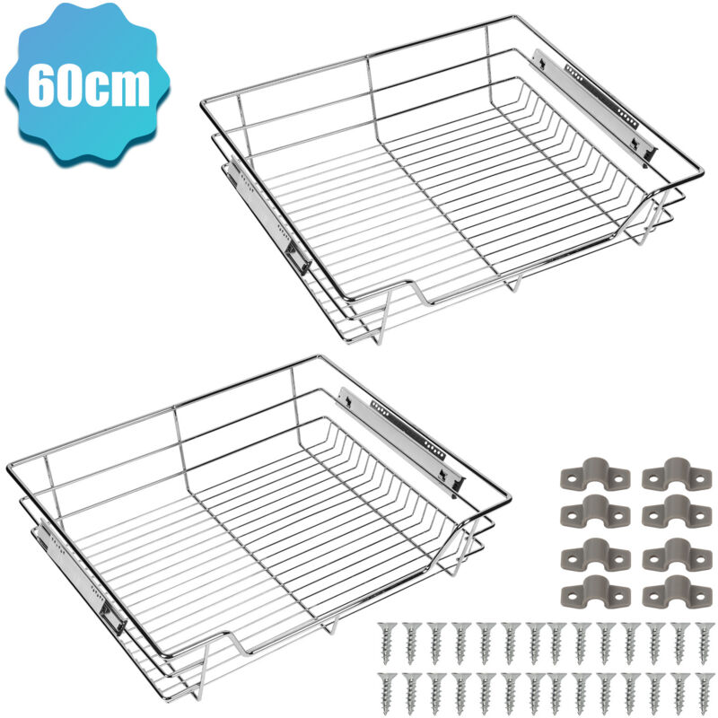 Wolketon 2X Tiroir de Cuisine Télescopique d’Armoire de Cuisine Tiroir télescopique Tiroir suspendu Tiroir Argent 60CM