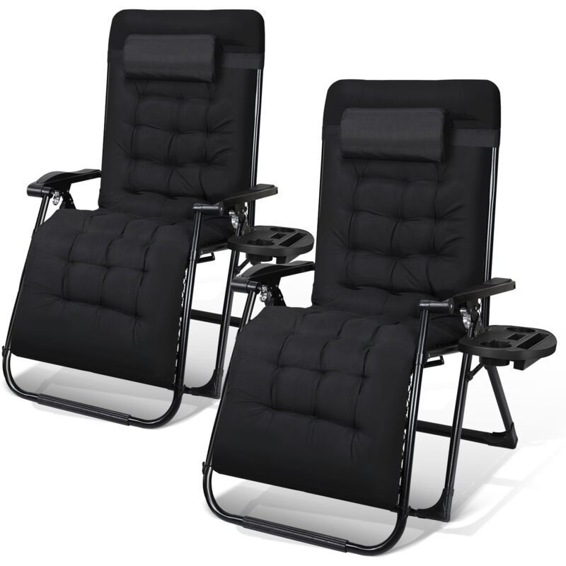 Wolketon Tumbona plegable ajustable de forma continua 86 x 75 x 108,5 cm Negro claro 2x