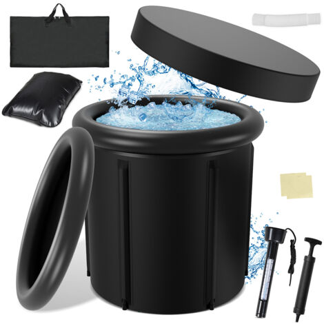 Wolketon Vasca da bagno di ghiaccio, vasca da bagno gonfiabile pieghevole con coperchio, (80cm Ø)