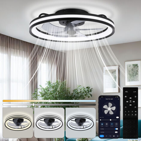 Wolketon Ventilateur de plafond LED avec éclairage et télécommande - ventilateur dimmable 48CM