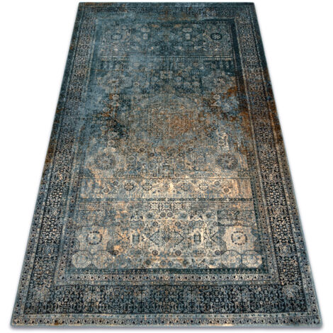 RUGSX Wollteppich OMEGA Mamluk Vintage, Rosette Dunkelblau blue 135x200 cm