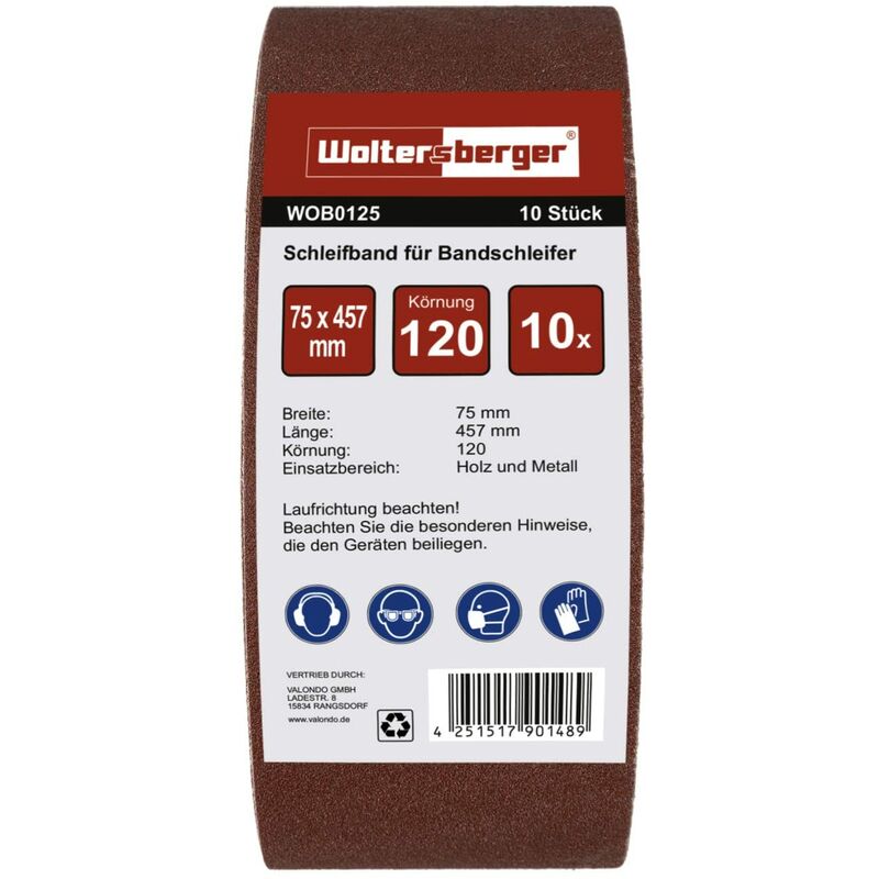 Image of Woltersberger® 10 nastri abrasivi in tessuto, dimensioni 75 x 457 mm, grana P180, carta vetrata, per levigatrice a nastro/carta vetrata