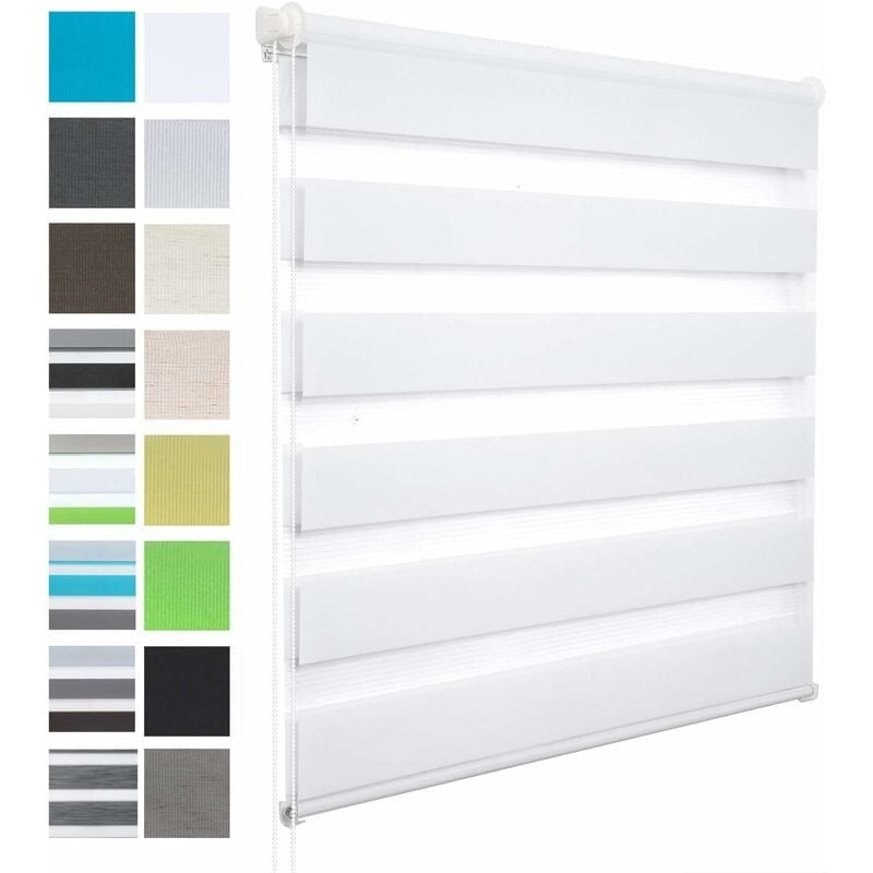 Woltu - 1 pièce Store Enrouleur Double Fixation Rapide sans perçage, 65x130cm, Store Jour et Nuit Isolant Thermique, Blanc